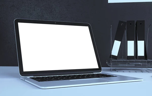 Dizüstü bilgisayar ile modern tasarımcı masaüstü — Stok fotoğraf