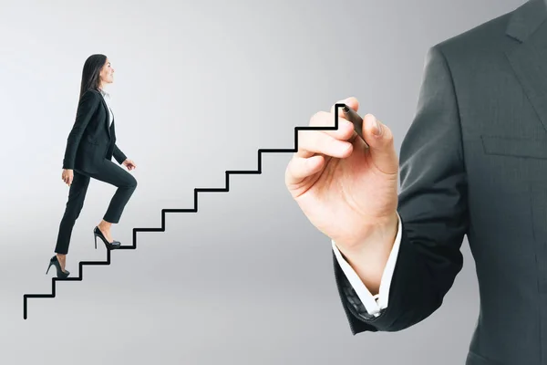Empresária correndo escada abstrata — Fotografia de Stock