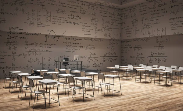 Bruin klaslokaal met wiskundige formules — Stockfoto