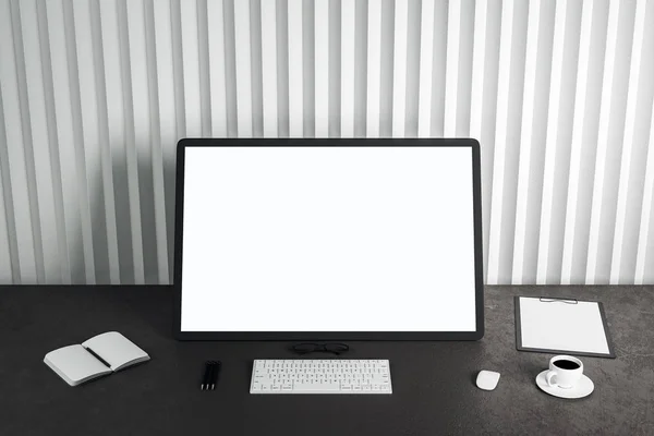 Designer desktop com computador branco — Fotografia de Stock
