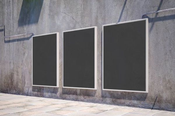 Boş siyah afişlerin yan görünümü — Stok fotoğraf