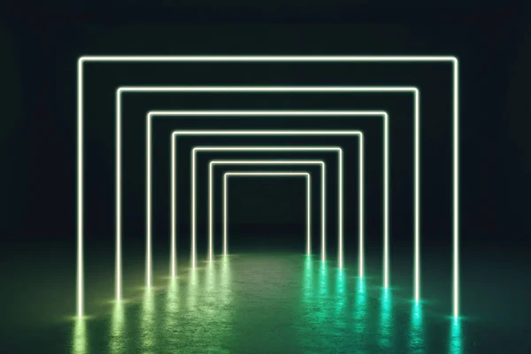抽象的な緑のネオン回廊 — ストック写真