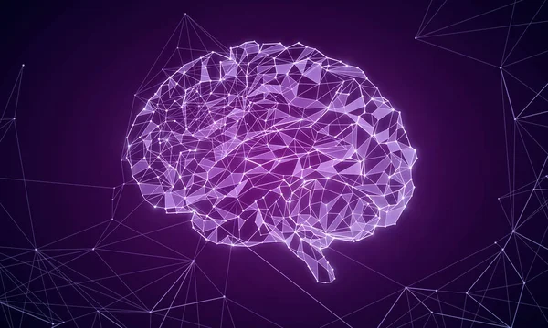 Glowing purple polygonal brain — Stock Photo, Image