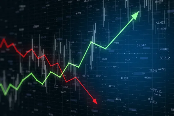 Tillväxt koncept med röd och grön gloing pilar och Business Chart Screen. — Stockfoto