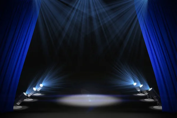 Illuminated black stage with curtains — Stock Photo, Image