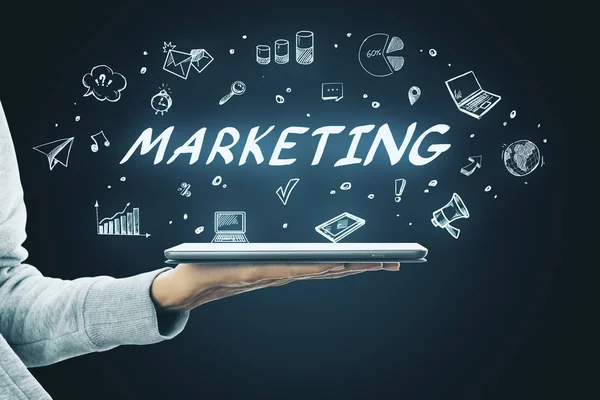 Tableta con boceto de marketing —  Fotos de Stock