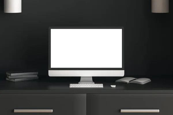 Creative desk top with white laptop — Stock Photo, Image