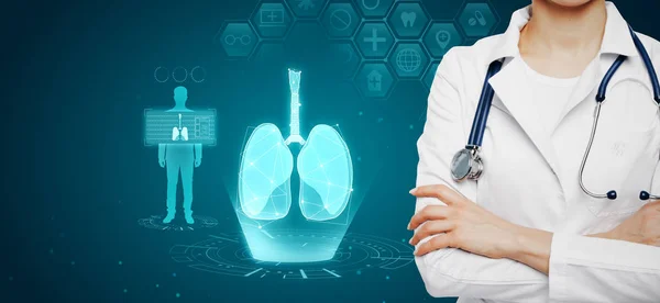 Médico azul pulmones interfaz fondo — Foto de Stock