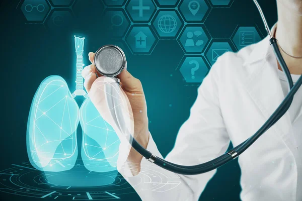 Médico azul pulmones interfaz telón de fondo — Foto de Stock