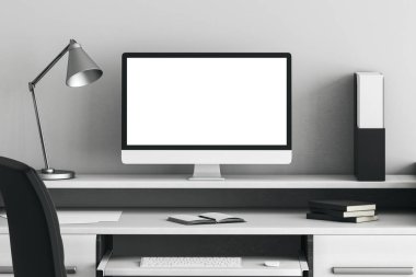 Beyaz dizüstü bilgisayar ile modern masaüstü