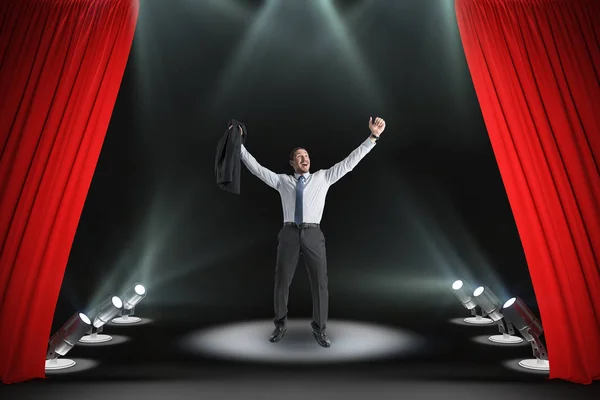 Happy businessman on stage — Stock Photo, Image
