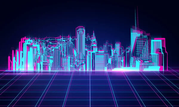 Digitale nacht stad achtergrond — Stockfoto