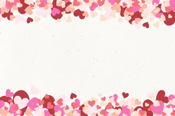Ansichtkaart met rode en roze harten op lichte muur achtergrond. — Stockfoto