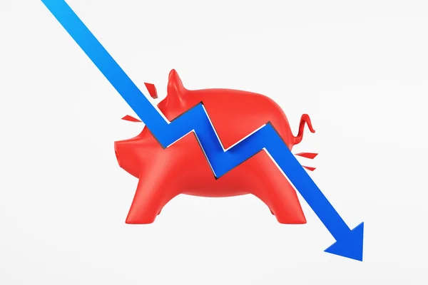 Concepto de recesión con flecha azul golpeando alcancía roja . —  Fotos de Stock