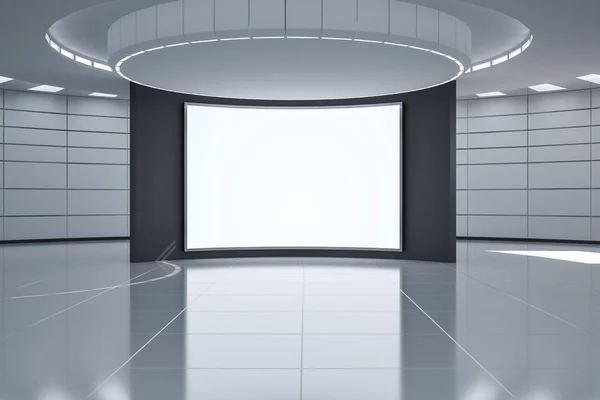Moderne futuristische monochroom Hall met lege witte poster in het midden, mock up. — Stockfoto