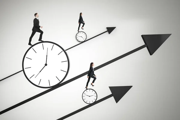 Time is money and race against time concept with business people trying to outrun time. — Stock Photo, Image