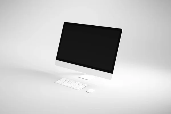 Blank svart modern Monitor av vit dator på abstrakt ljus bakgrund, copyspace. — Stockfoto