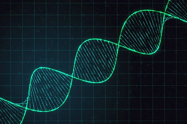 Genetics concept with digital dna spiral at abstract checkered background.