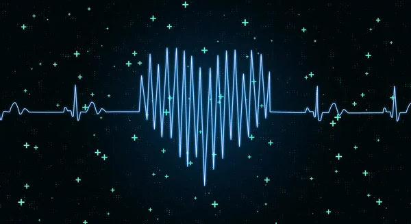 Pulsierendes Herzkonzept mit Elektrokardiogramm Herz auf abstraktem technischem Hintergrund. — Stockfoto