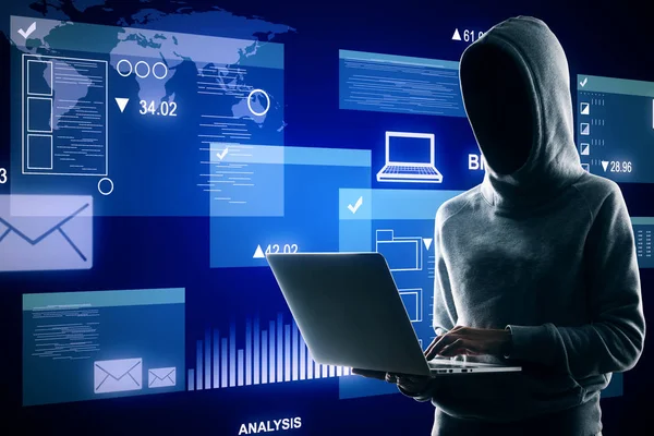 Hacker with business interface — Stock Photo, Image