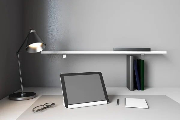 Moderne skrivebord med tom tablett – stockfoto