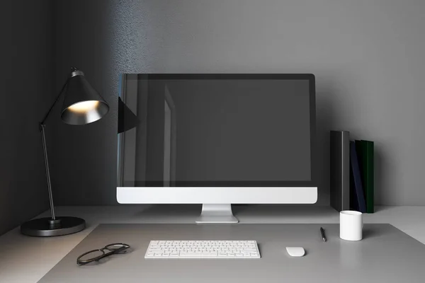 Stylish designer desktop with empty computer
