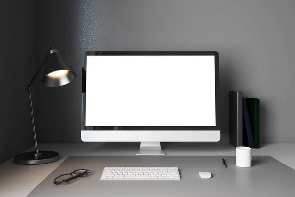 Moderner Designer-Desktop mit leerem Computer — Stockfoto