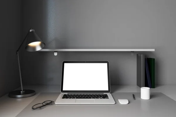 Creative designer workplace with empty laptop — Stock Photo, Image