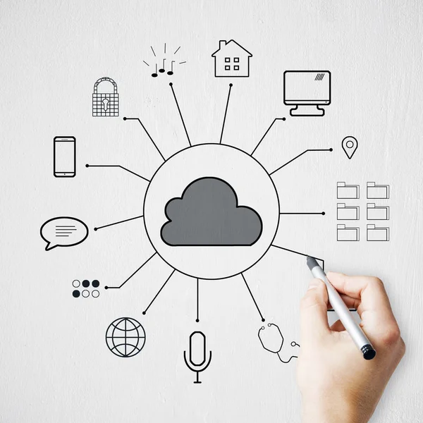 Cloud computing e concetto di rete — Foto Stock