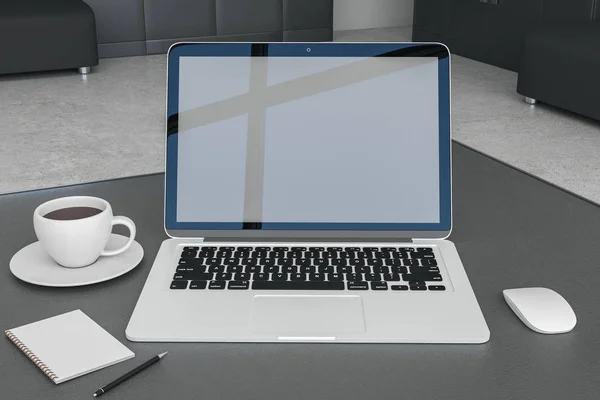 Design creativ desktop cu laptop gol — Fotografie, imagine de stoc