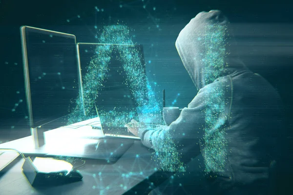 Hacker con ologramma AI — Foto Stock