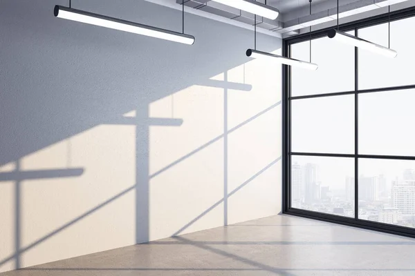 Modern Kontorslokal Med Blank Vägg Och Panoramautsikt Över Staden Begreppet — Stockfoto