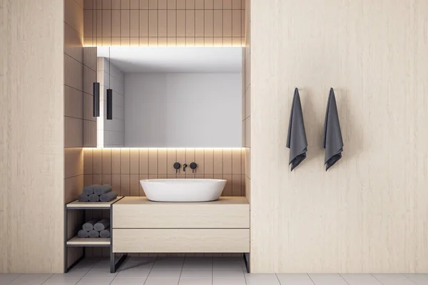 鏡と快適な洗面台付きの高級バスルーム スタイルと衛生の概念 3Dレンダリング — ストック写真