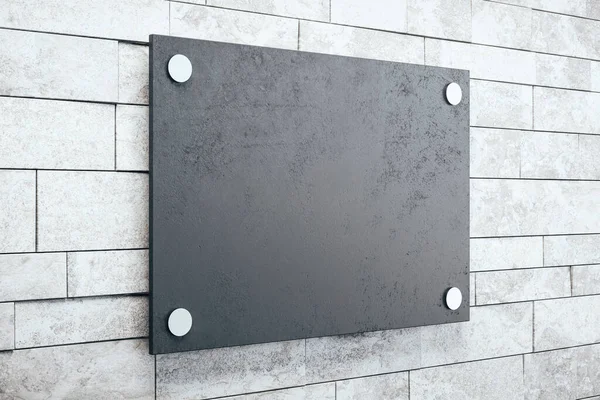 Vista Lateral Placa Vidrio Negro Sobre Fondo Pared Ladrillo Concepto —  Fotos de Stock