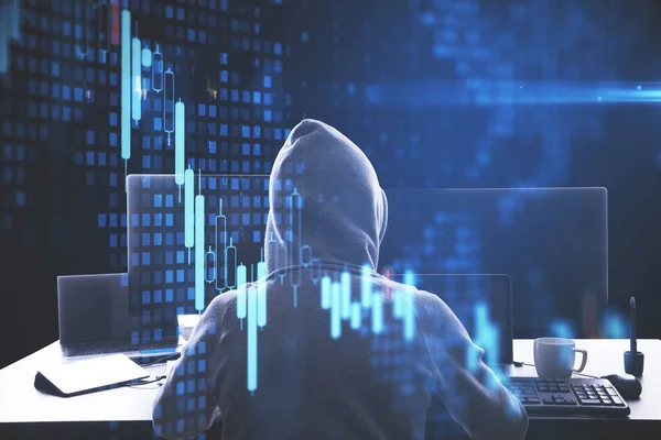 Hacker Mit Computer Mit Geschäftsmodell Und Finanzanalyse Konzept Für Hacking — Stockfoto