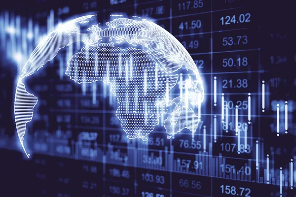 Börsencrash Rezessionsdiagramm Mit Digitaler Erde Auf Dem Bildschirm Geschäftskrisenkonzept Doppelbelichtung — Stockfoto