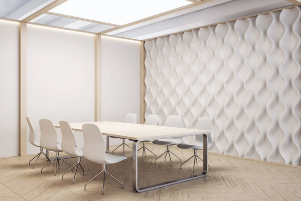 Σύγχρονη Αίθουσα Συνεδριάσεων Έπιπλα Και Άδειο Διακοσμητικό Λευκό Τοίχο Χώρος — Φωτογραφία Αρχείου