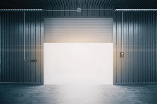 Almacén Interior Con Suelos Hormigón Puertas Enrollables Concepto Almacenamiento Seguridad — Foto de Stock