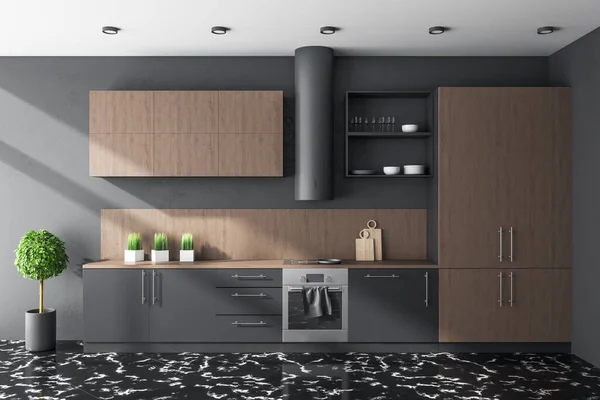 Eigentijdse Keuken Interieur Met Meubels Zonlicht Ontwerp Stijl Concept Destructie — Stockfoto