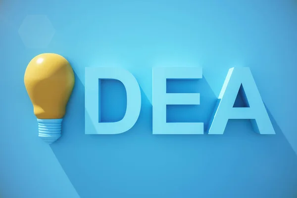 青い背景に光る電球と青のテキストのアイデア 成功とアイデアの概念 3Dレンダリング — ストック写真