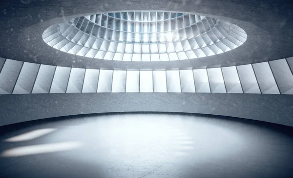Interior Futurista Vacío Con Pared Abstracta Ventana Techo Concepto Rendimiento — Foto de Stock