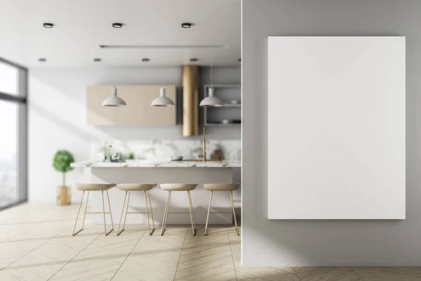 Cucina Moderna Interor Banner Bianco Bianco Parete Design Concetto Stile — Foto Stock