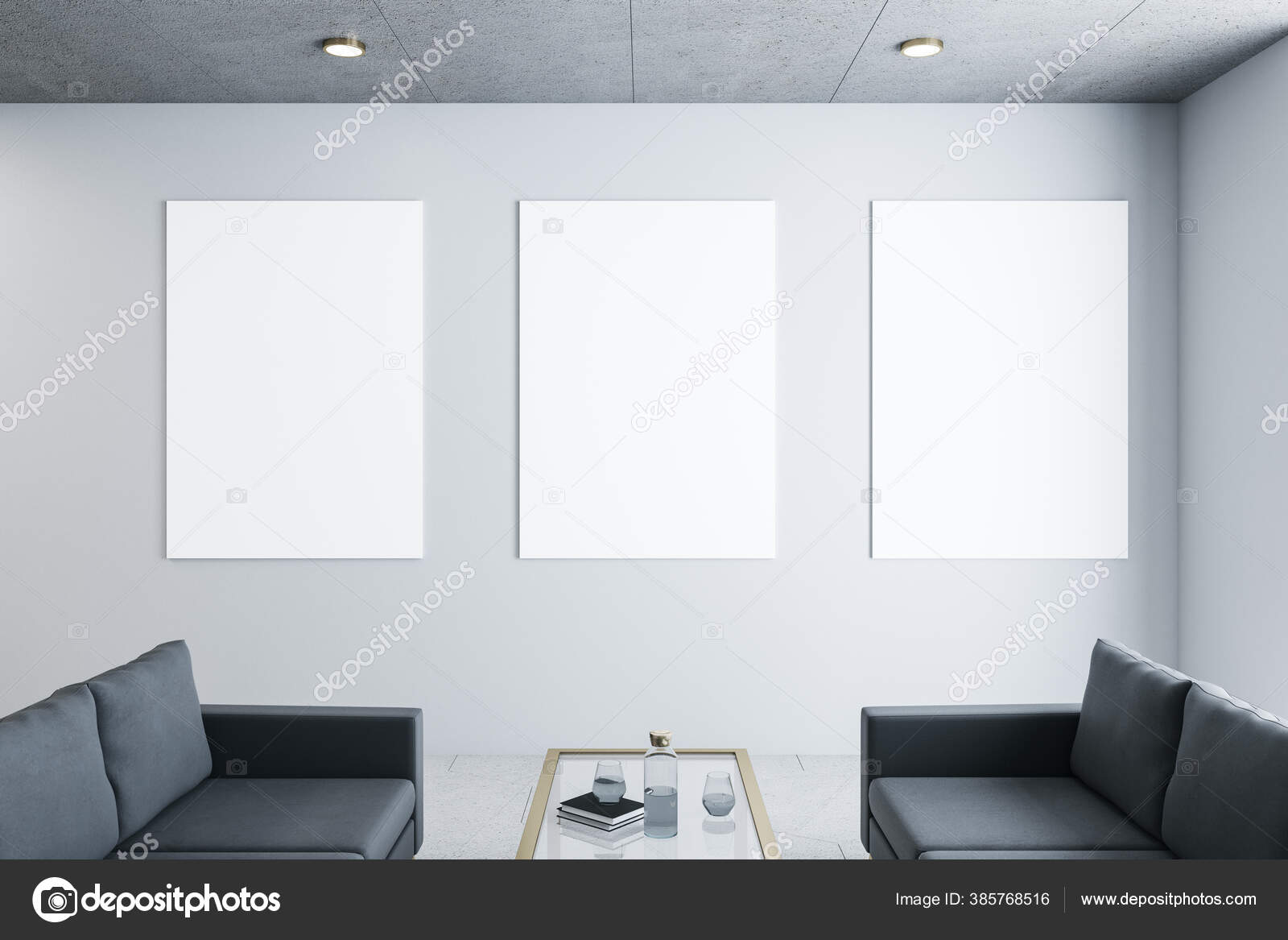 Ruang Tunggu Mewah Kantor Dengan Dua Sofa Dan Tiga Plakat Stok Foto C Peshkov 385768516