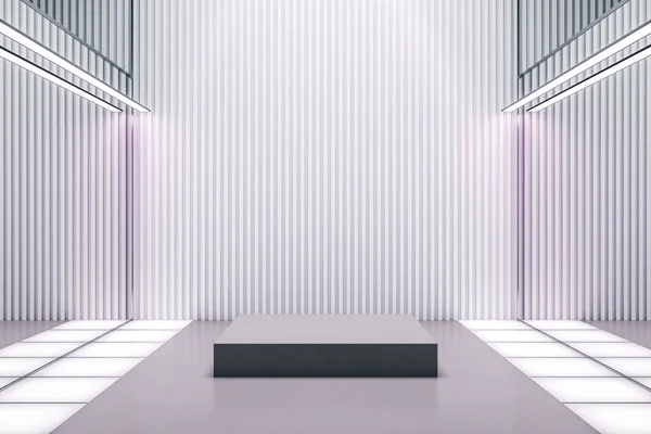 Intérieur Contemporain Béton Blanc Avec Podium Miroir Concept Performance Présentation — Photo