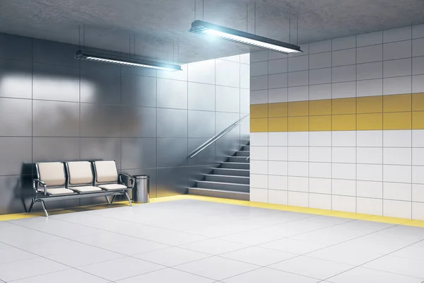 Metro Istasyonunda Merdivenlerde Beklemek Için Boş Sandalyeler Yeraltı Şehir Konsepti — Stok fotoğraf
