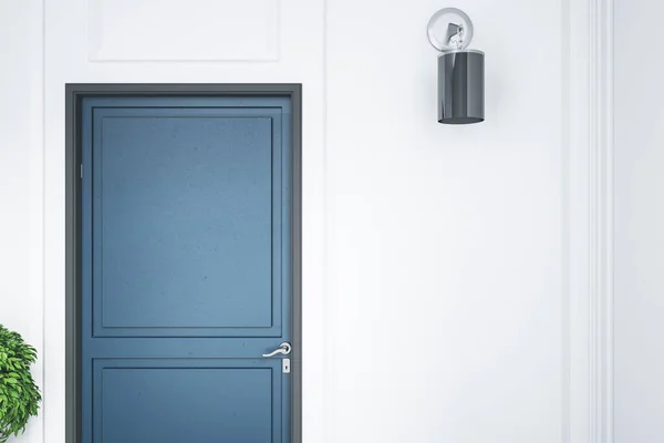 Interior Moderno Casa Com Lâmpadas Porta Azul Com Parede Branco — Fotografia de Stock