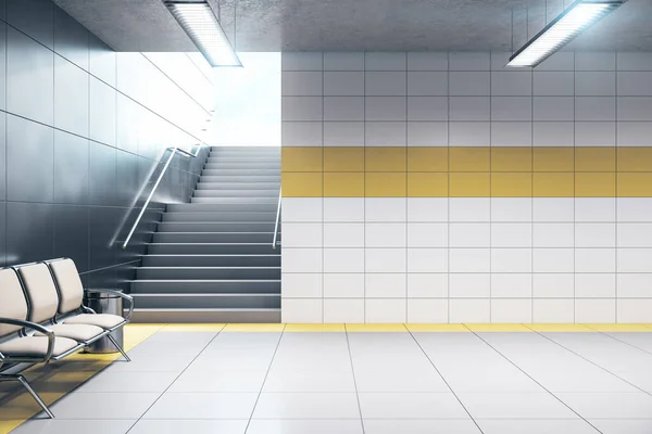 Chaises Attente Dans Station Métro Moderne Avec Mur Vierge Concept — Photo
