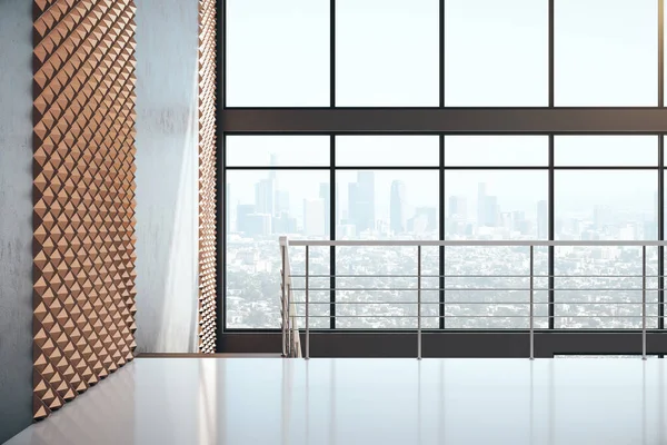 Modern Betonghall Interiör Med Panoramautsikt Över Staden Begreppet Arbetsplats Och — Stockfoto