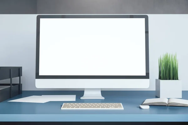 Komputer Widokiem Bocznym Białym Ekranem Koncepcja Miejsca Pracy Stylu Życia — Zdjęcie stockowe