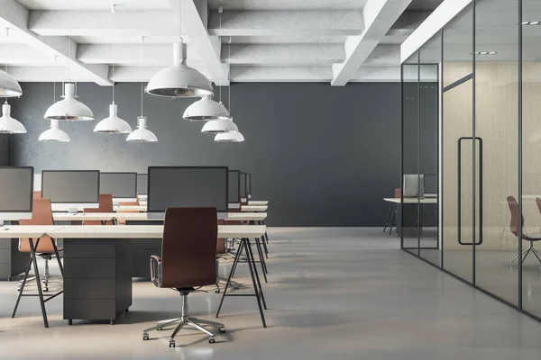 Spazio Ufficio Contemporaneo Con Tavoli Sedie Computer Forniture Ufficio Luogo — Foto Stock